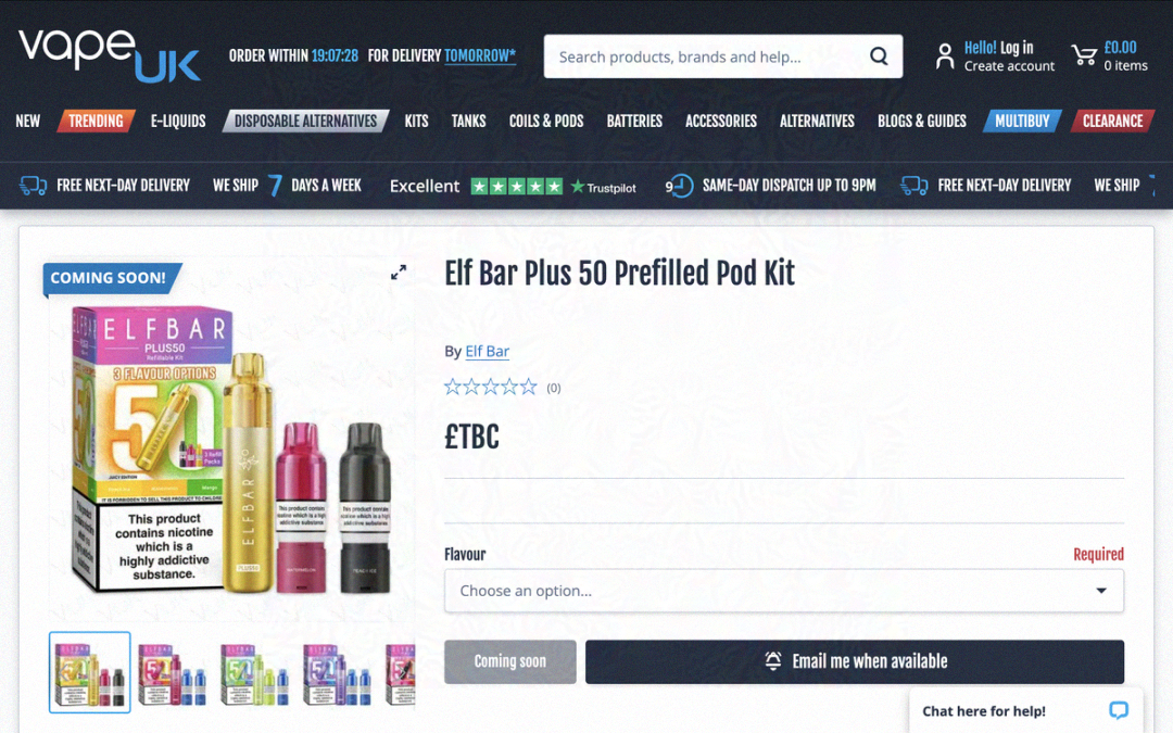 产品｜宣称口数达5万，ELFBAR PLUS 50在英国上市